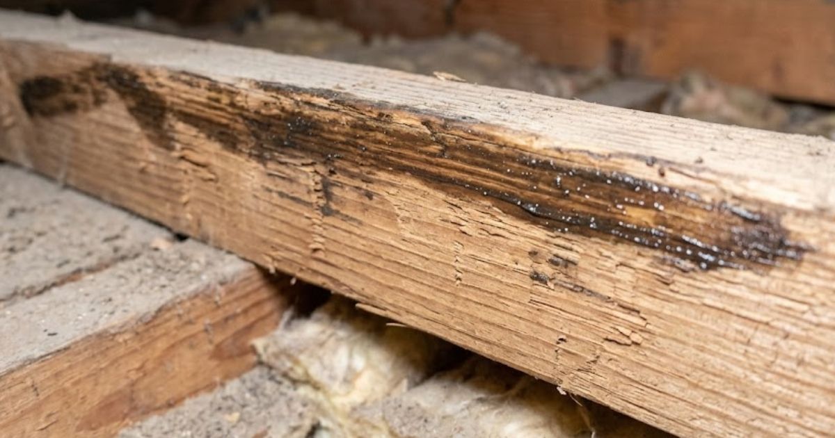 Roof rat grease marks along attic rafter in Macon GA historic home, evidence of active roof rat runway